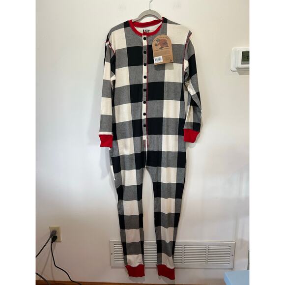 Lazy One Flapjacks Onesie Long john unisex adult size M NWT plaid lounge sleep - Picture 1 of 10